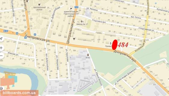 Билборд  в Павлограде вул. Дніпровська, навпроти СЕС, міський суд, направлення в центр схема