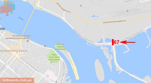 Билборд  в Днепр (Днепропетровск) ул. М. Малиновского, поворот на Приднепровск, разделитель, в сторону ж/м Солнечный схема