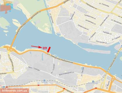 Билборд  в Днепр (Днепропетровск) Набережная Заводская, АЗС Глория (в центр) схема