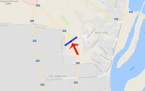 Билборд B в Вышгороде, 3х6  Мінський пр-т/1,2 км до перекрестя, направо на Н.Петрівці,Димер,наліво,на пл.Шевченко (В) схема