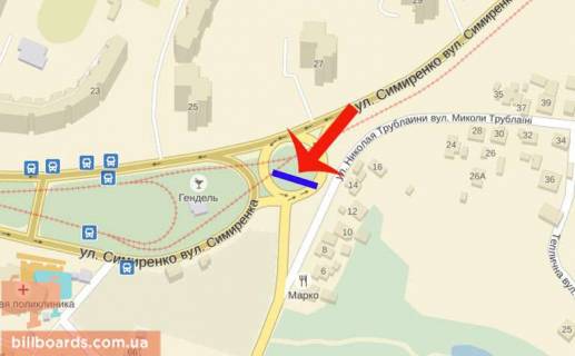 Билборд A в Киеве Симиренко/Трублаини - напр к Окружной/азс КЛО,АрмаМоторс схема