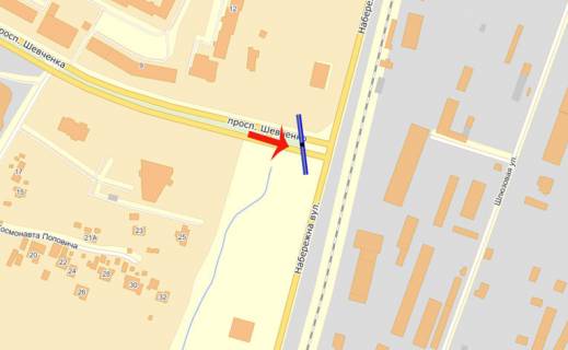 Билборд A в Вышгороде, 3х6  Вишгород пр-т Шевченко/Набережна (виїзд) на Київ,на ГЕС (розподілювач) схема