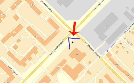 Билборд A в Бровары, 3х6  Бровары бульвар Незалежності/вул.Симона Петлюри (колишня вул.Черняховського (В)  з Чернігова схема