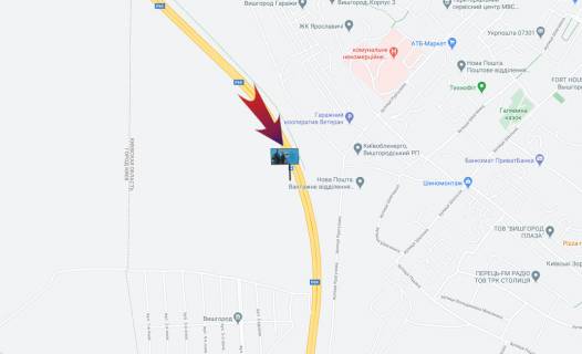 Билборд A в Вышгороде, 3х6  Мінський пр-т/ 2 км від перекрестя,наліво на Вишгород,прямо на вул.Богатирська  (А) схема