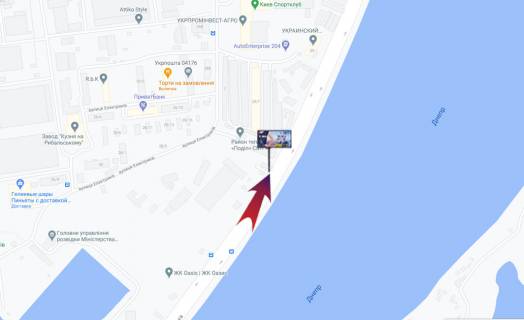 Билборд B в Киеве, 3х6  Набережно-Рибальська-після Гаванського моста-на Північний міст (Московський) (В) схема