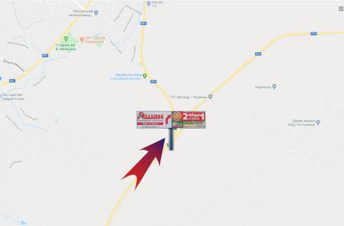 Билборд A в Київських трасах, 3х6  Окружна Обухіва/перекрестя: Київ-Украінка-1,5км до азс Сокар (А) правий - на Київ схема