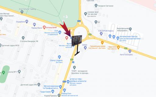 Билборд A в Тернополе, 3х6  вул.Протасевича/Збаразьке кільце-азс ОККО (А) правий) схема