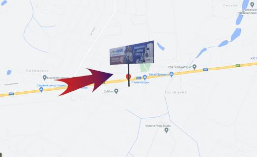 Billboard A in Lyubimivka, 3х6  Zitomirs'ka trasa (Gurovsina) v napramku Kieva, 12 km do postu DAI (A) - (livij) scheme
