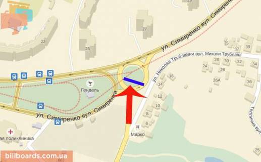 Билборд A в Киеве Симиренко/Трублаини - напр к пр-ту Отрадный схема